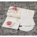 <transcy>Leinentücher Set zur Taufe für Mädchen Elfenbein - braunrot</transcy>